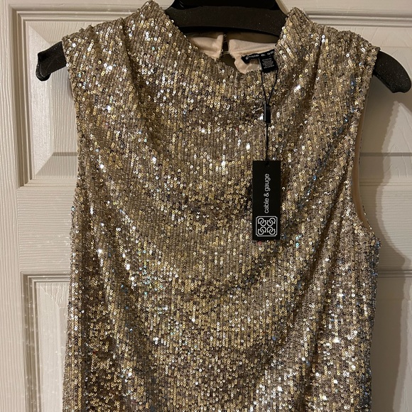 Silver sequin top with champagne color lining. - Picture 1 of 3